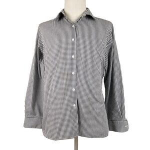Orvis Shirt Womens 14 Black White Gingham Check Button Down Long Sleeve Classic